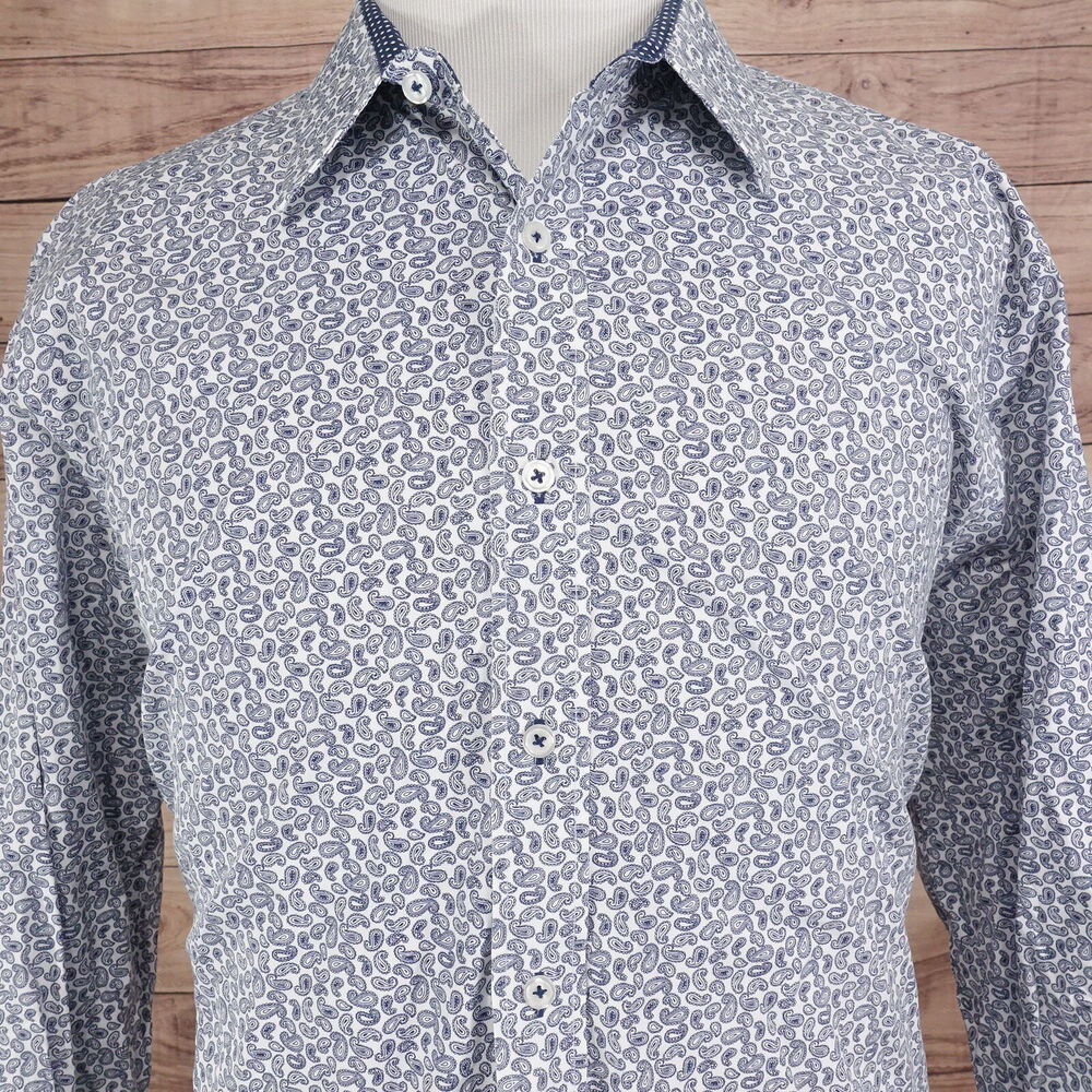 NICK GRAHAM STRETCH MODERN FIT PAISLEY BUTTON UP SHIRT MENS 18-18.5 36-37 2XL